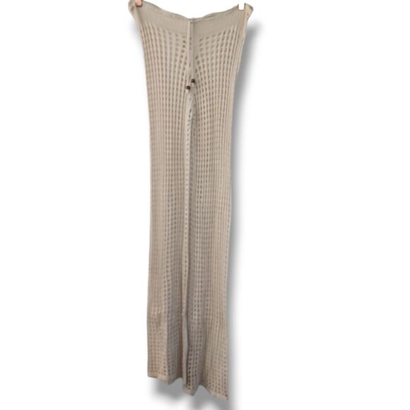 Blanco S Boho Crochet Flare Pants Open Knit Fabric Tan Beige Coastal Cowgirl NWT - Picture 3 of 12
